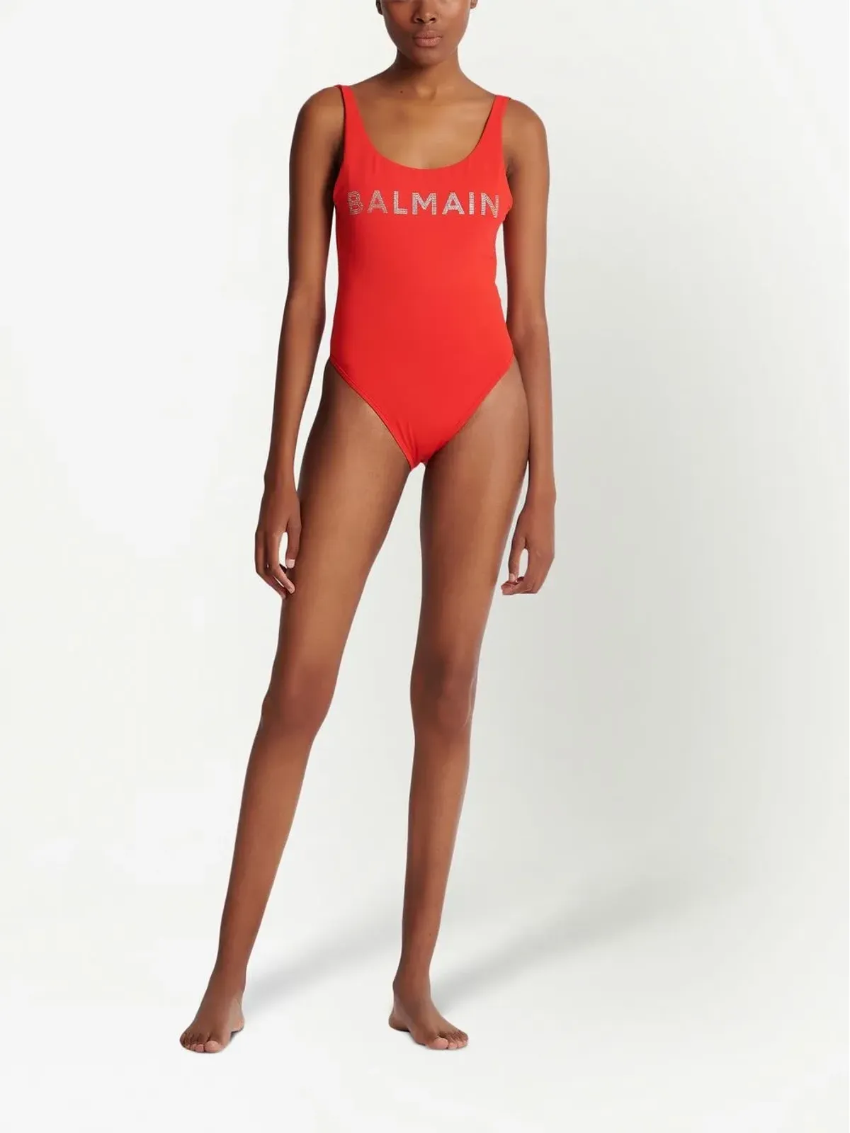 Balmain ロゴプリント ノースリーブ ワンピース水着 - レッド - 画像2