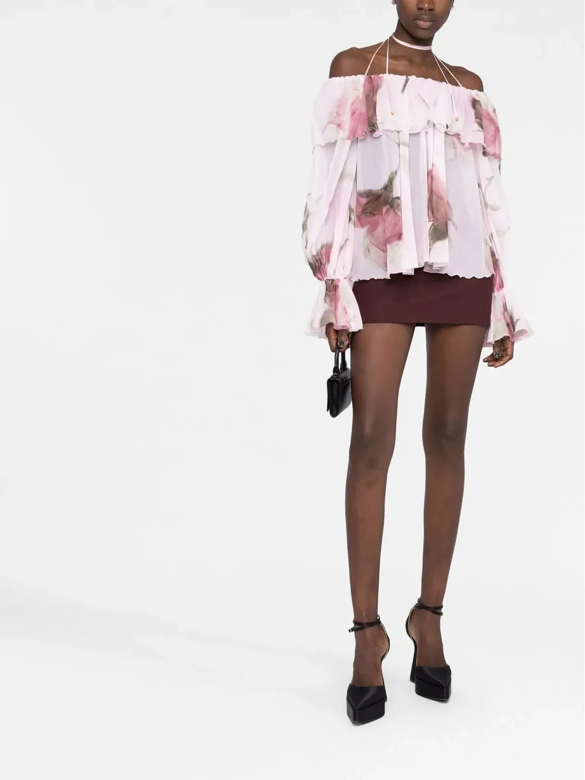 Blumarine ピンクの花柄プリント フリルブラウス - 画像2