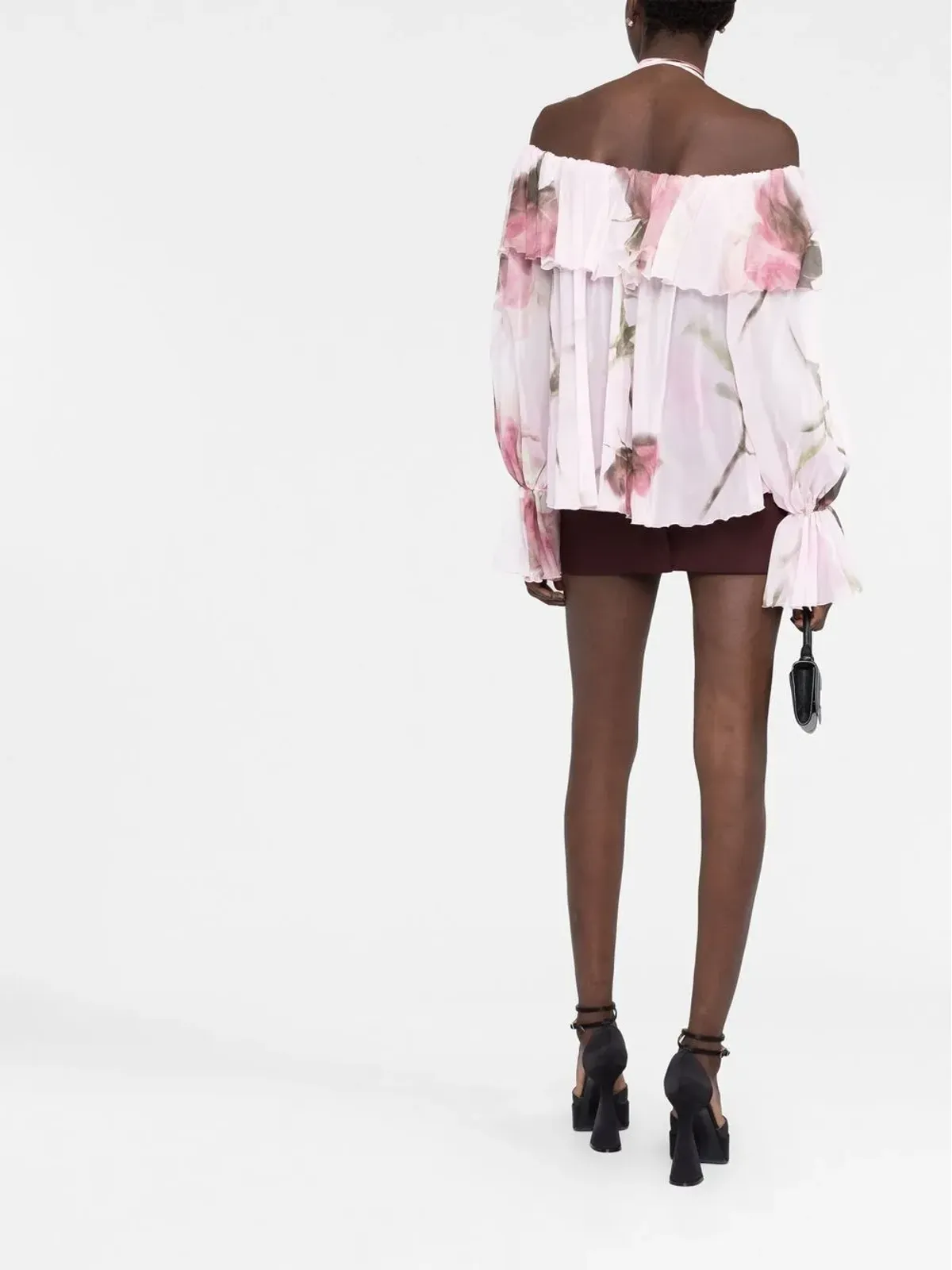 Blumarine ピンクの花柄プリント フリルブラウス - 画像4
