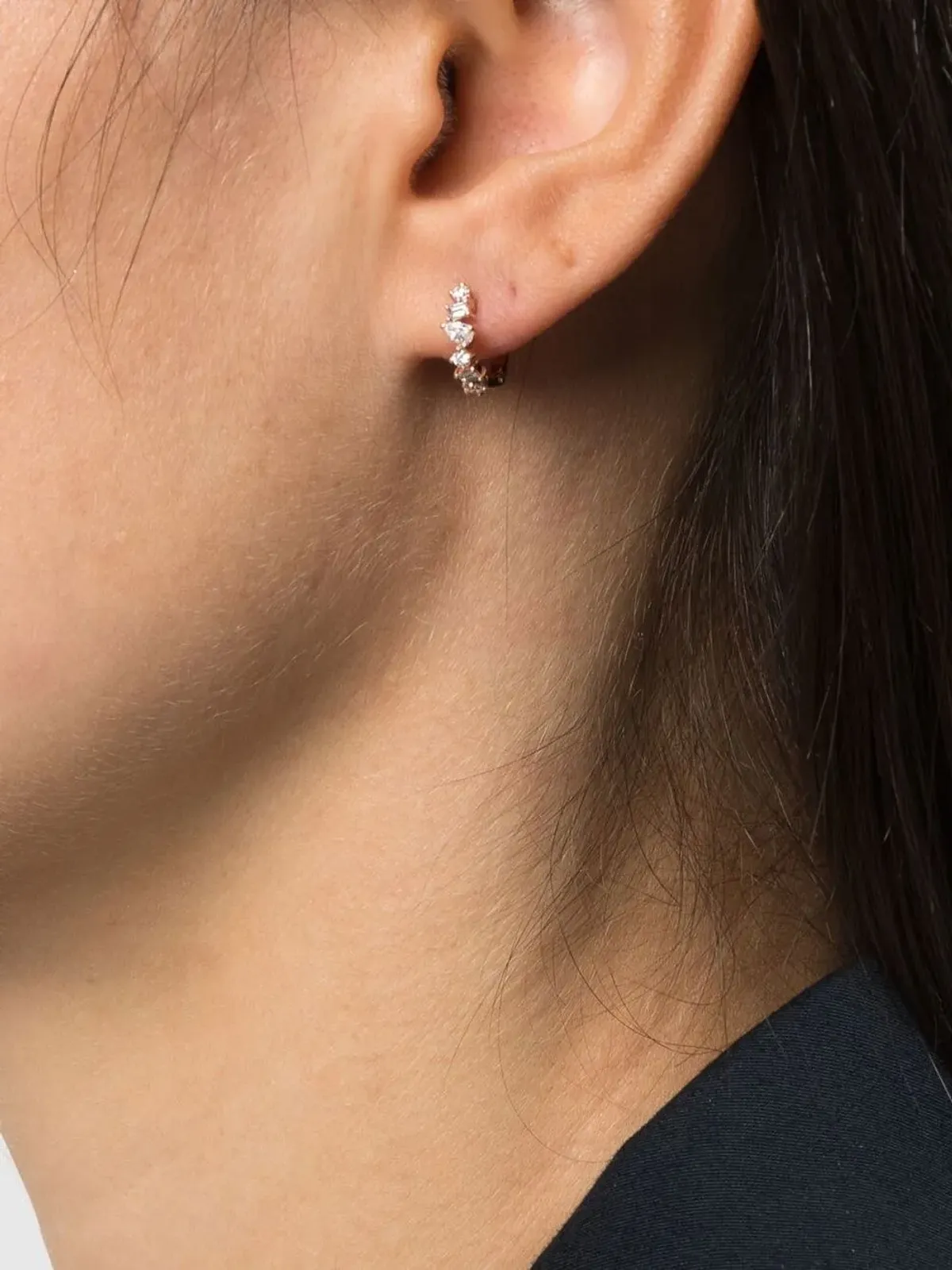 Ef Collection ローズゴールド 14K ダイヤモンド ハギーイヤリング - 画像2