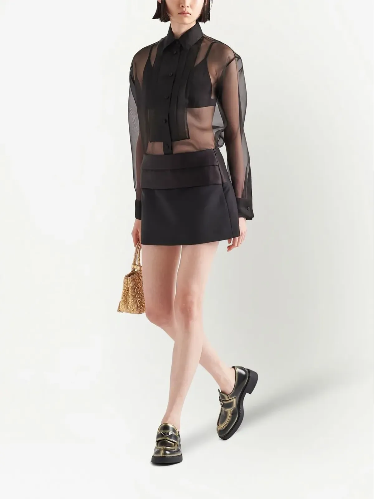 Prada シアーオーガンザシャツ - ブラック - 画像2