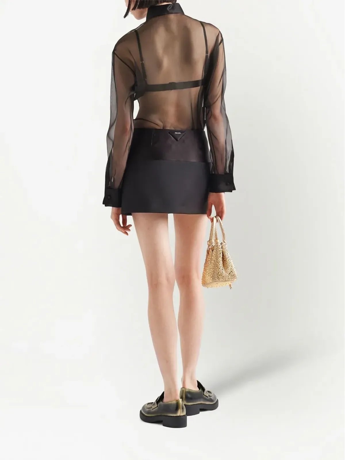 Prada シアーオーガンザシャツ - ブラック - 画像3