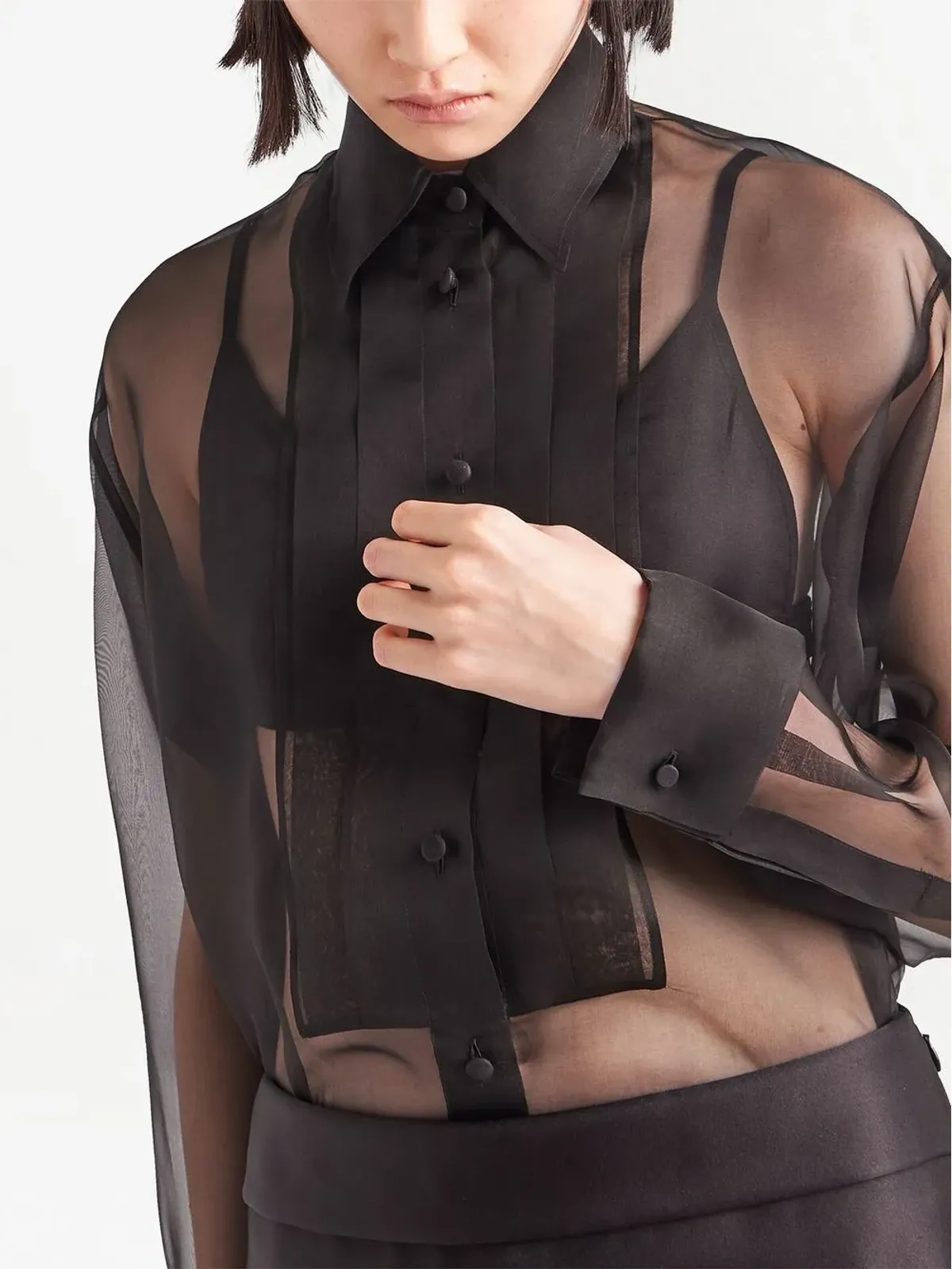 Prada シアーオーガンザシャツ - ブラック - 画像4