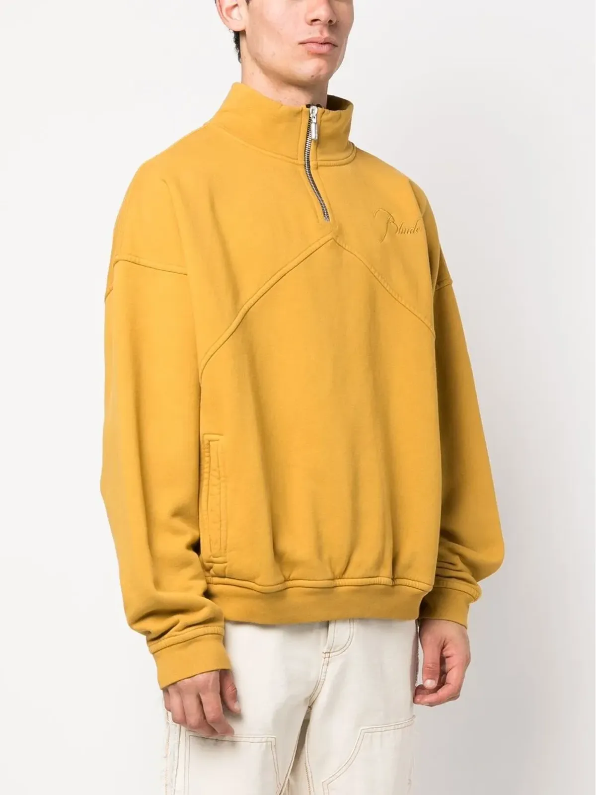 RHUDE ロゴ刺繍入りクォータージップスウェットシャツ - イエロー - 画像3