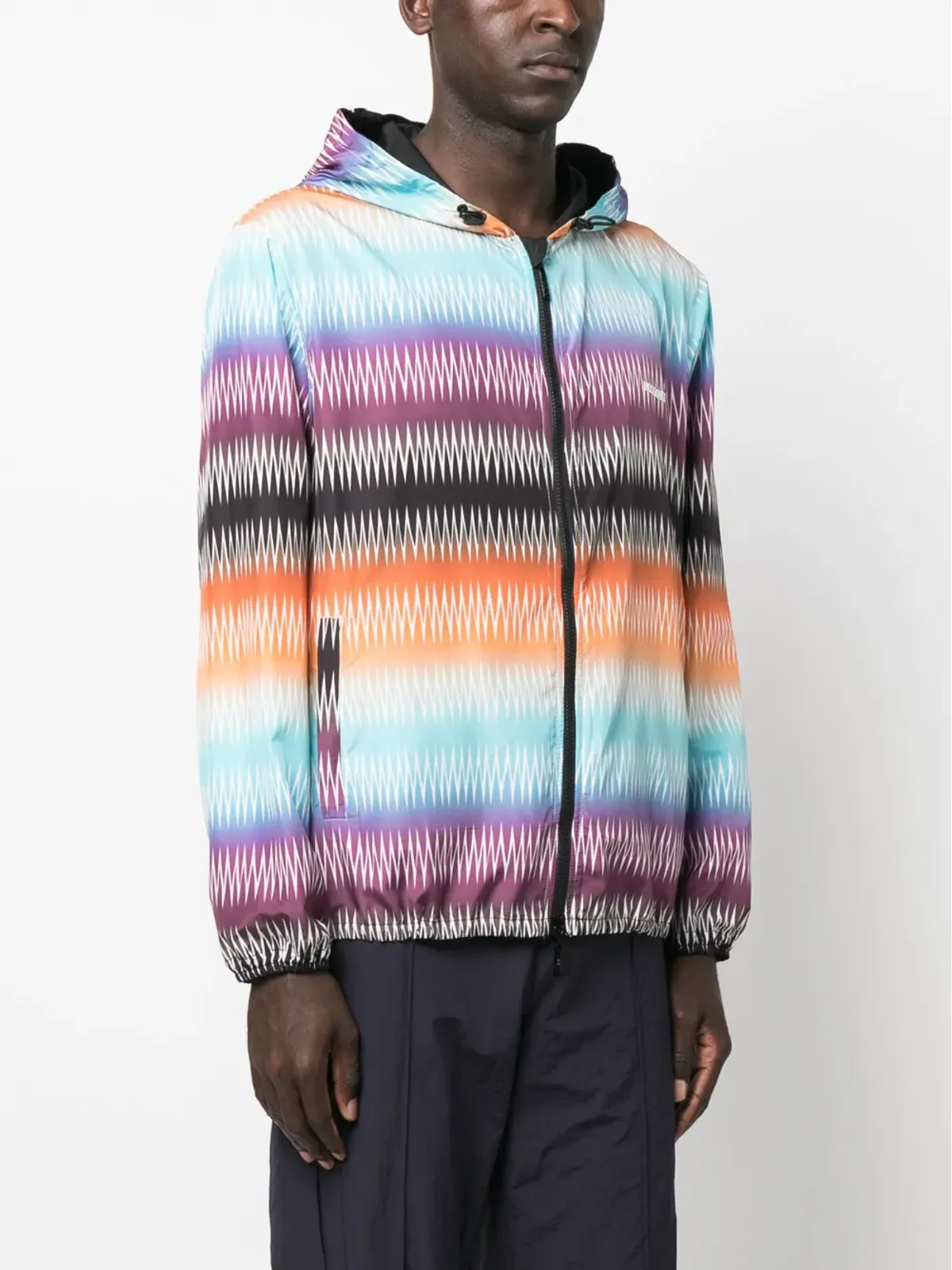 Missoni ブルーのグラデーションジグザグプリント フード付きジャケット - 画像3