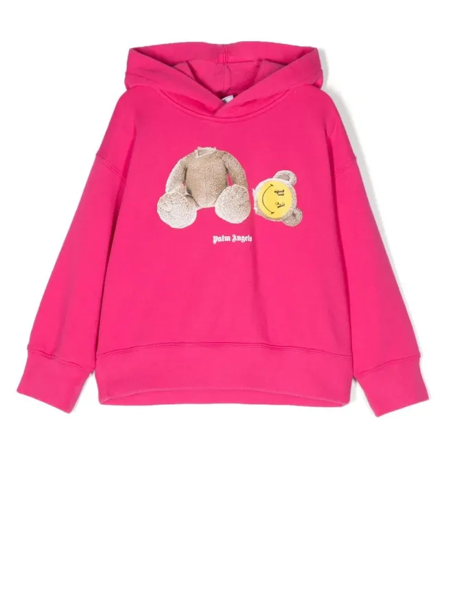 Palm Angels Kids Palm Angels Kids ピンクのスマイリーテディベアプリント フーディの商品画像