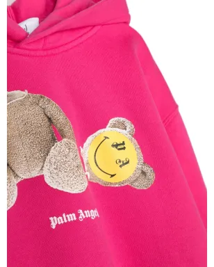 Palm Angels Kids ピンクのスマイリーテディベアプリント フーディ - サムネイル3