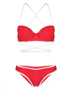 Noire Swimwear バルコネット型ツーピースビキニセット - レッド - サムネイル1