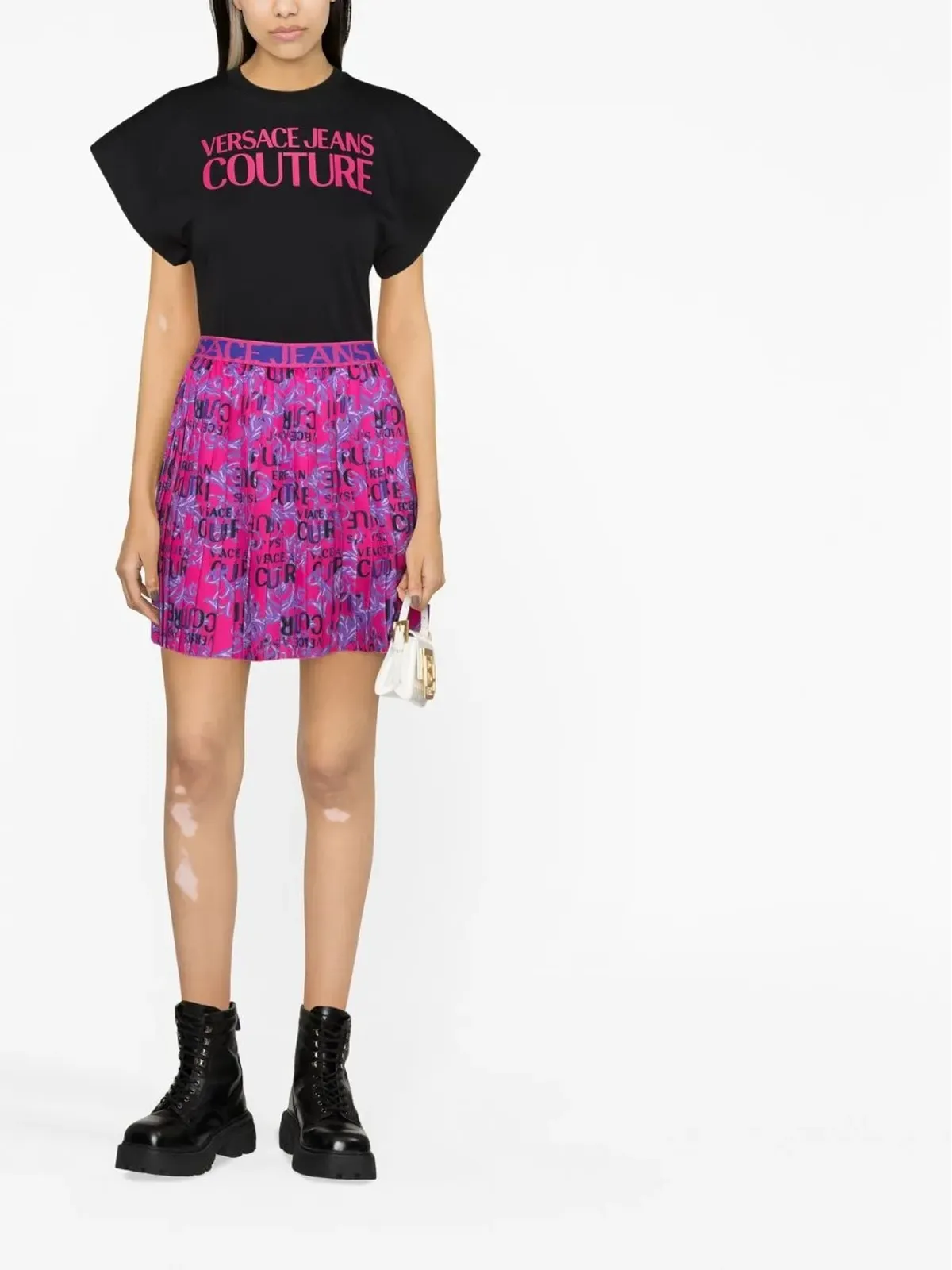 Versace Jeans Couture ロゴ クチュール プリーツミニスカート ピンク - 画像2