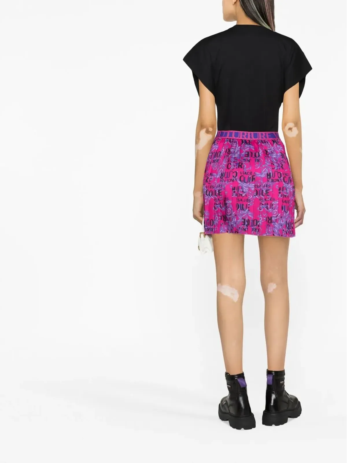 Versace Jeans Couture ロゴ クチュール プリーツミニスカート ピンク - 画像3