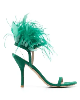 Stuart Weitzman プルーム 100mm 羽毛ディテール サンダル - グリーン - サムネイル1