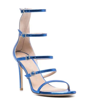 Stuart Weitzman 100mm クリスタルバックル メタリック サンダル - ブルー - サムネイル2