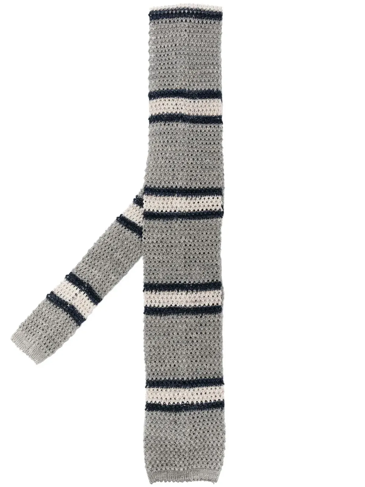 Brunello Cucinelli コットンリネンストライプニットタイ - 画像1