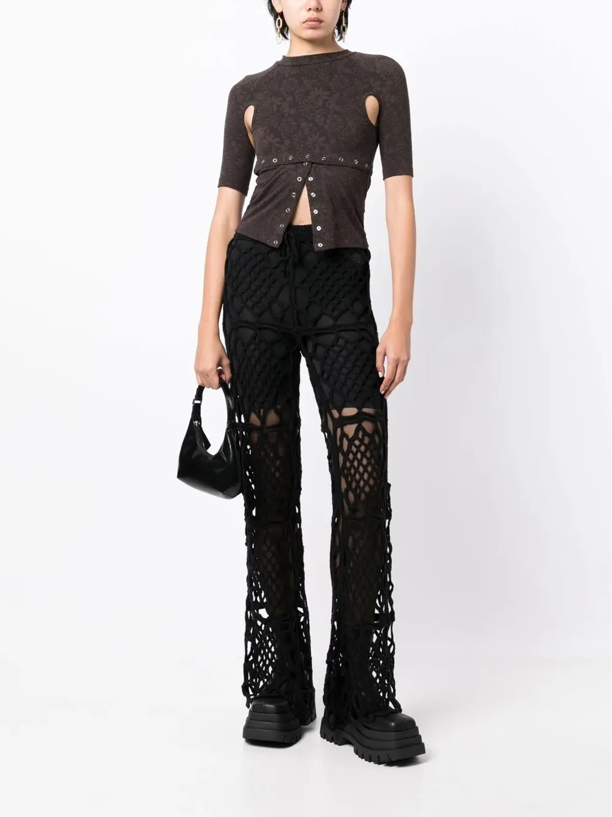 Anna Sui レイヤードマクラメパンツ ブラック - 画像2