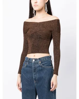 Self-Portrait オフショルダーメタリックニットトップ - サムネイル3