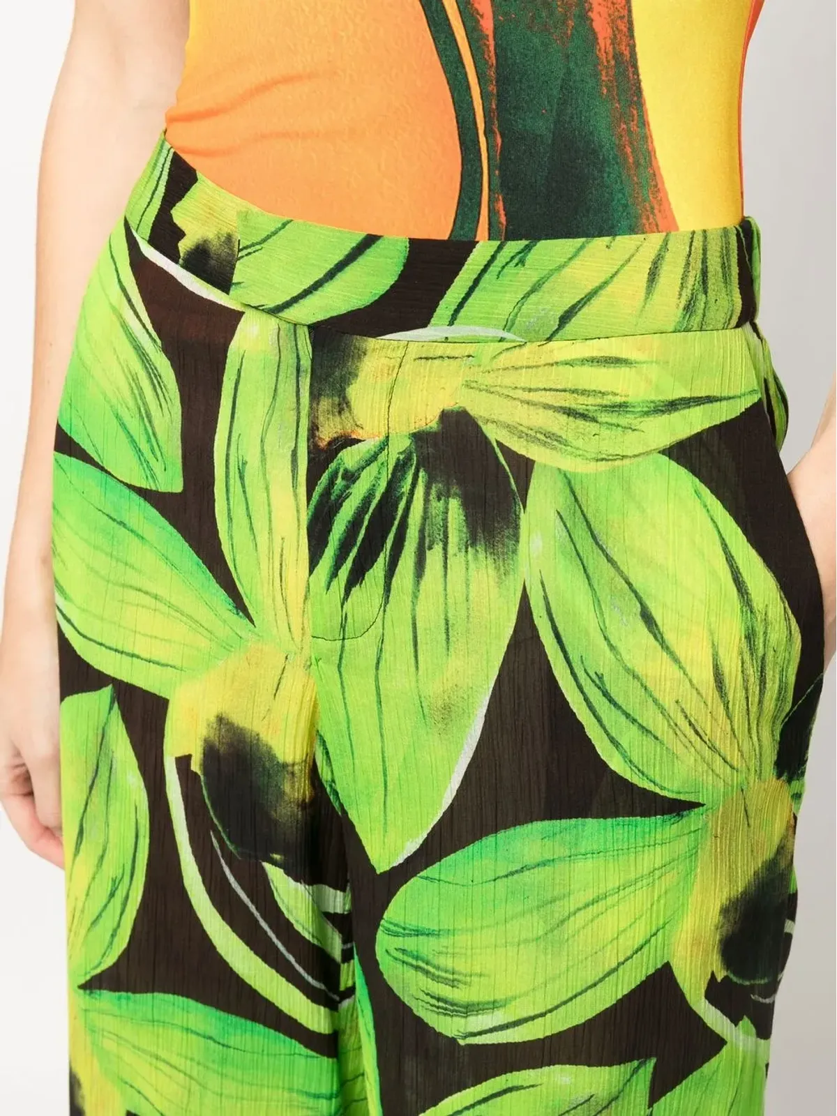 Louisa Ballou leaves-pattern wide-leg trousers - Green - 画像5