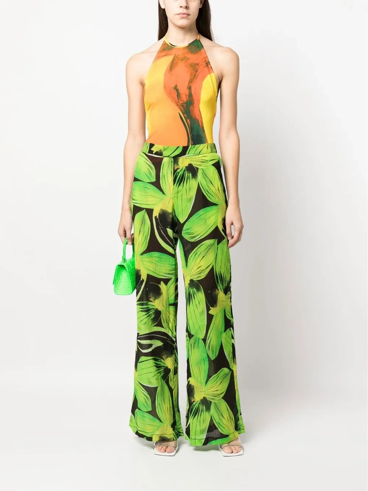 Louisa Ballou leaves-pattern wide-leg trousers - Green - 画像2