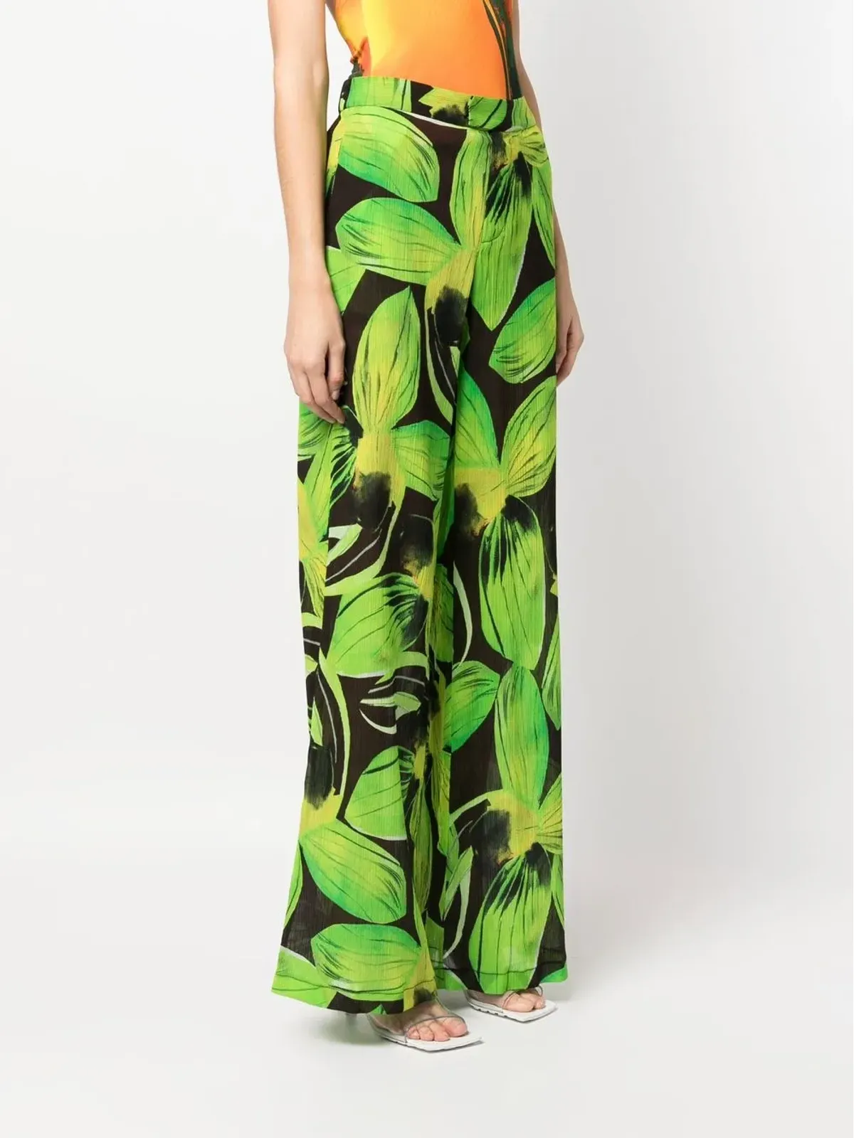 Louisa Ballou leaves-pattern wide-leg trousers - Green - 画像3