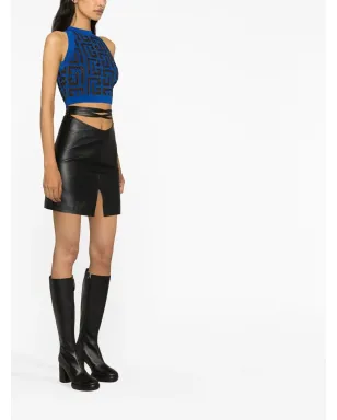 Balmain モノグラムニット クロップトップ ブルー - サムネイル4