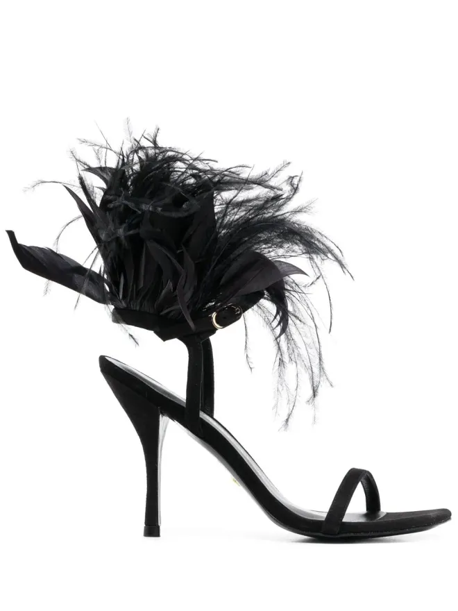 Stuart Weitzman Stuart Weitzman プルーム 100 羽毛トリム サンダル - ブラックの商品画像