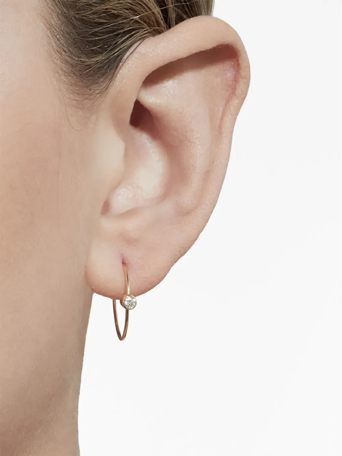 Shihara 18kt yellow gold One-Stone 01 diamond single hoop earring - 画像3