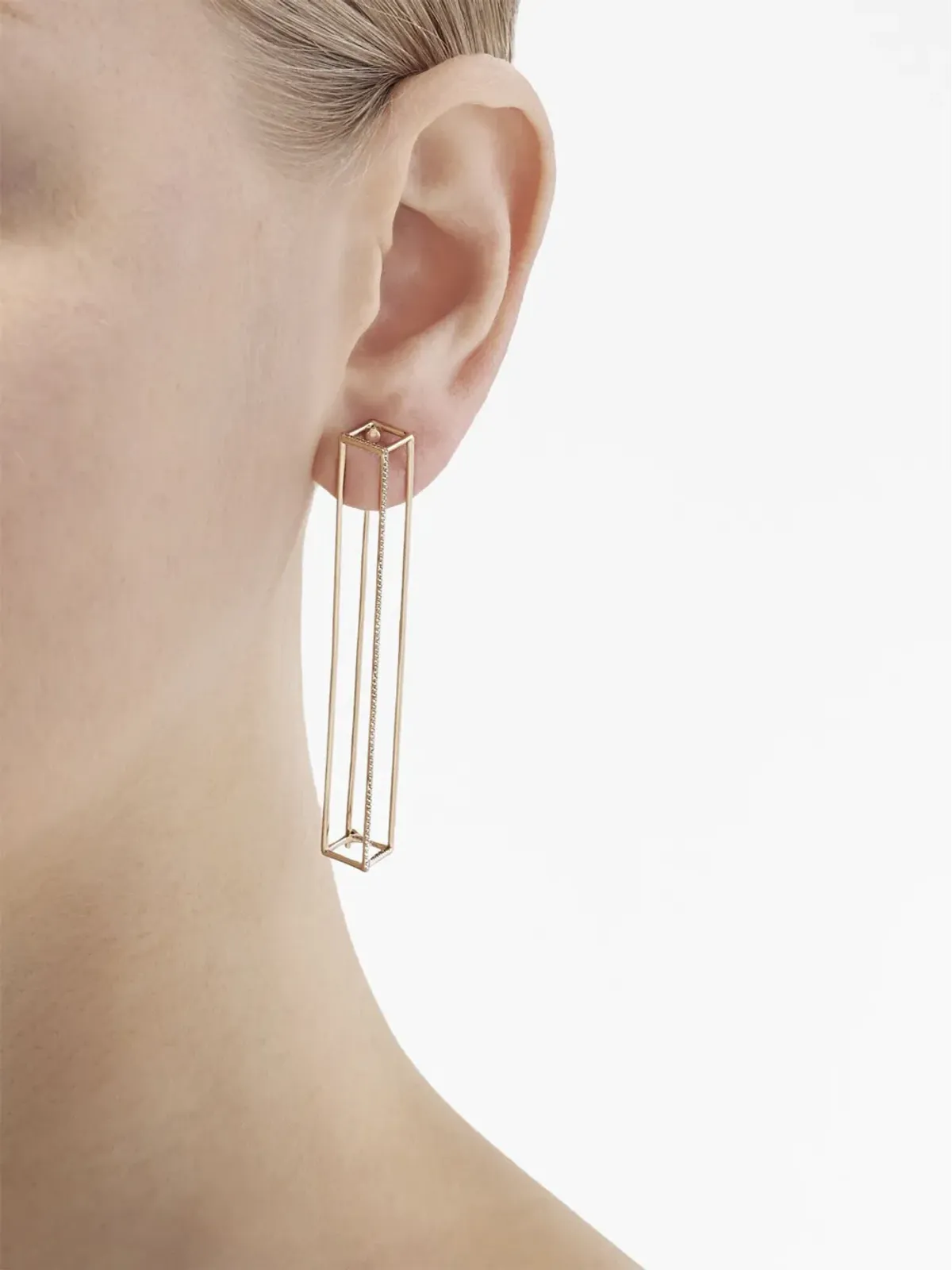 Shihara 18kt イエローゴールド プリズム ダイヤモンド 片耳ピアス - 画像4