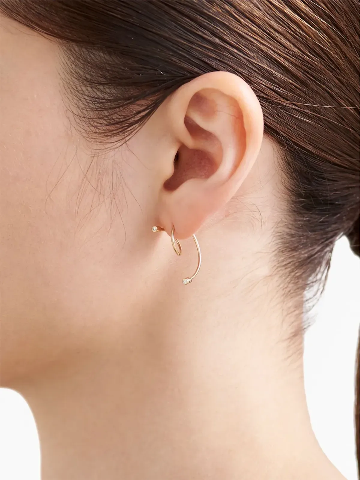 Shihara 18K イエローゴールド ツイストカール ダイヤモンド 片耳イヤリング - 画像5