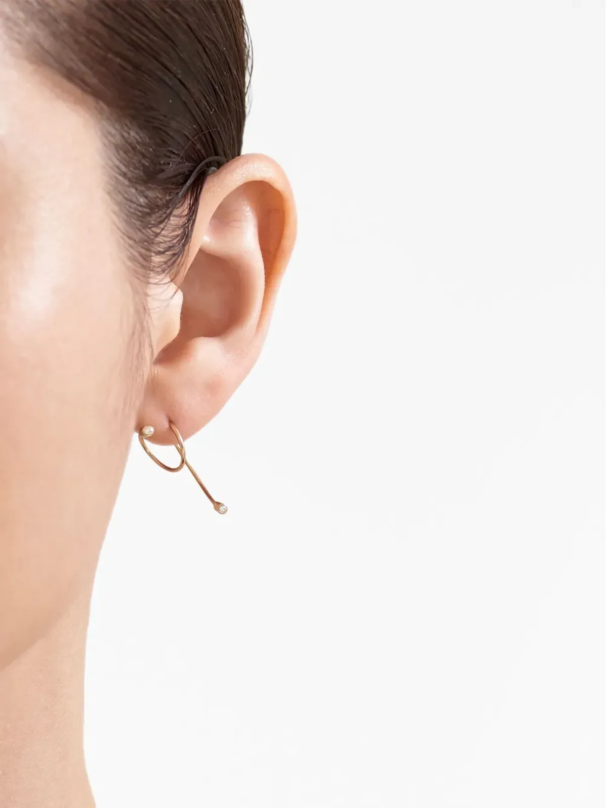 Shihara 18K イエローゴールド ツイストカール ダイヤモンド 片耳イヤリング - 画像4