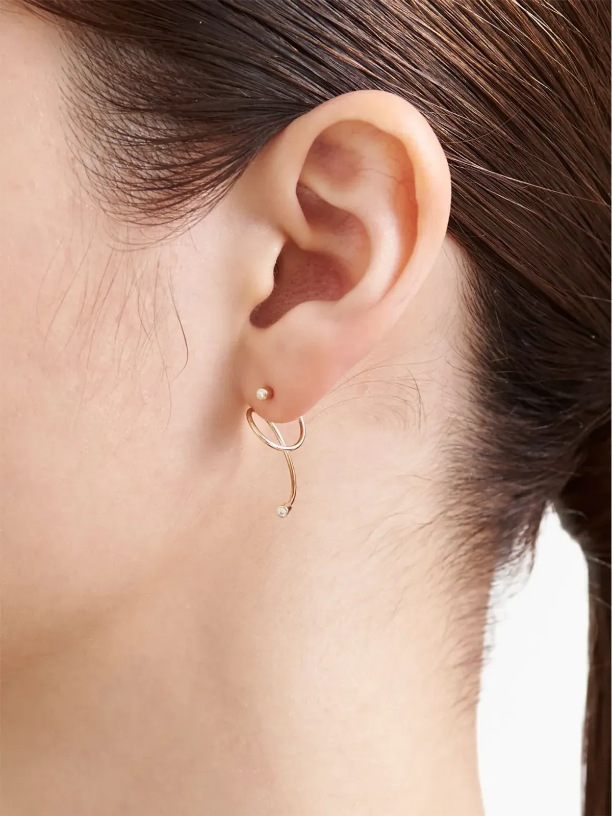 Shihara 18kt イエローゴールド ツイストカール02 ダイヤモンド 片耳用 イヤリング - 画像3