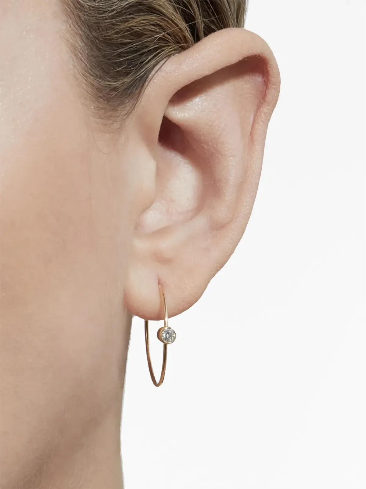 Shihara 18K イエローゴールド ダイヤモンド1石入り シングルフープピアス - 画像3