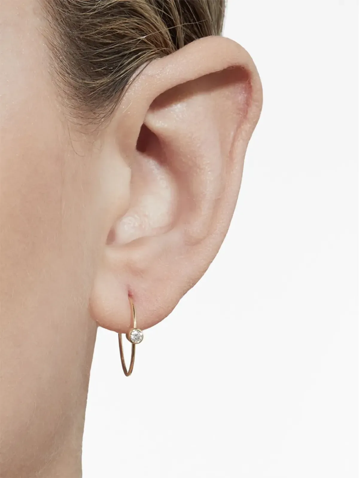 Shihara 18K イエローゴールド 1石ダイヤモンド シングルフープ ピアス - 画像3