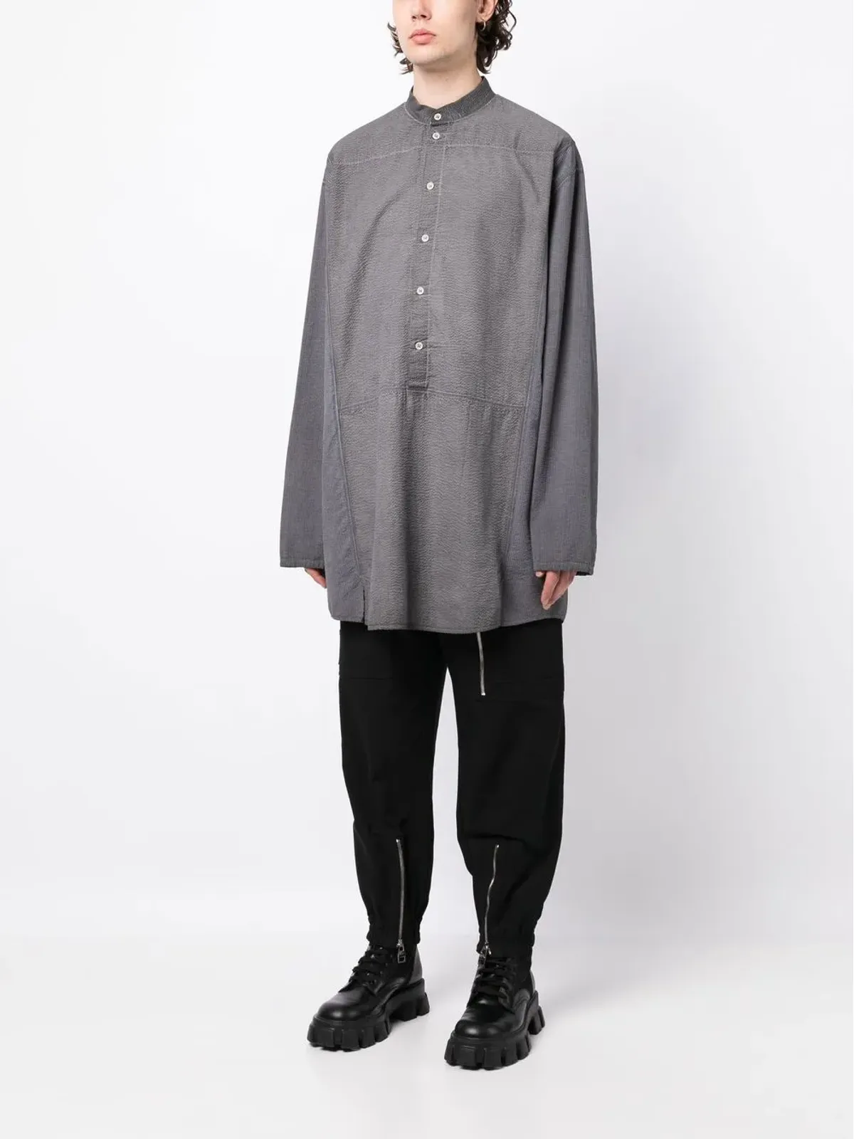 Nicolas Andreas Taralis バンドカラーコットンシャツ グレー - 画像3