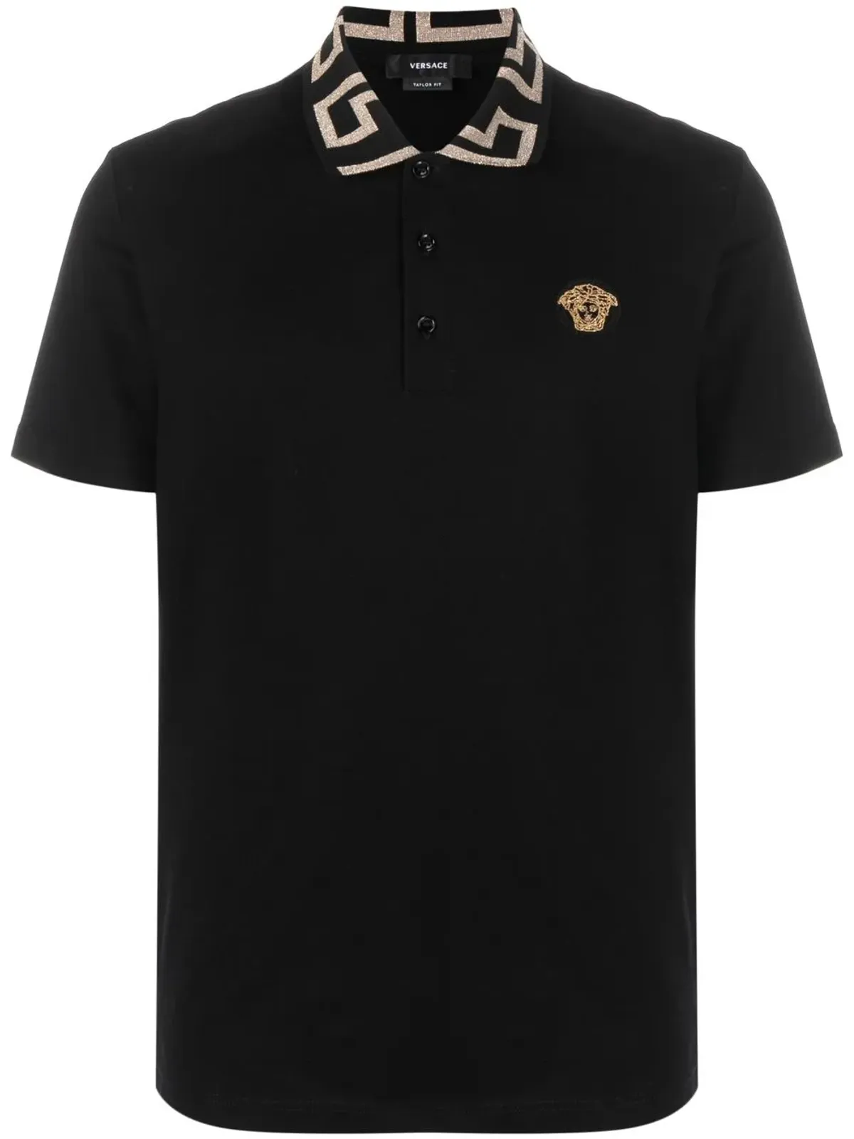 Versace 刺繍入りショートスリーブポロシャツ - ブラック - 画像1