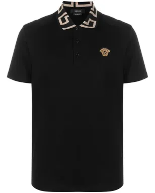 Versace 刺繍入りショートスリーブポロシャツ - ブラック - サムネイル1