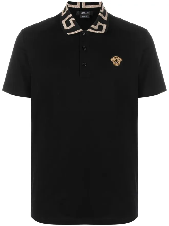 VERSACE Versace 刺繍入りショートスリーブポロシャツ - ブラックの商品画像