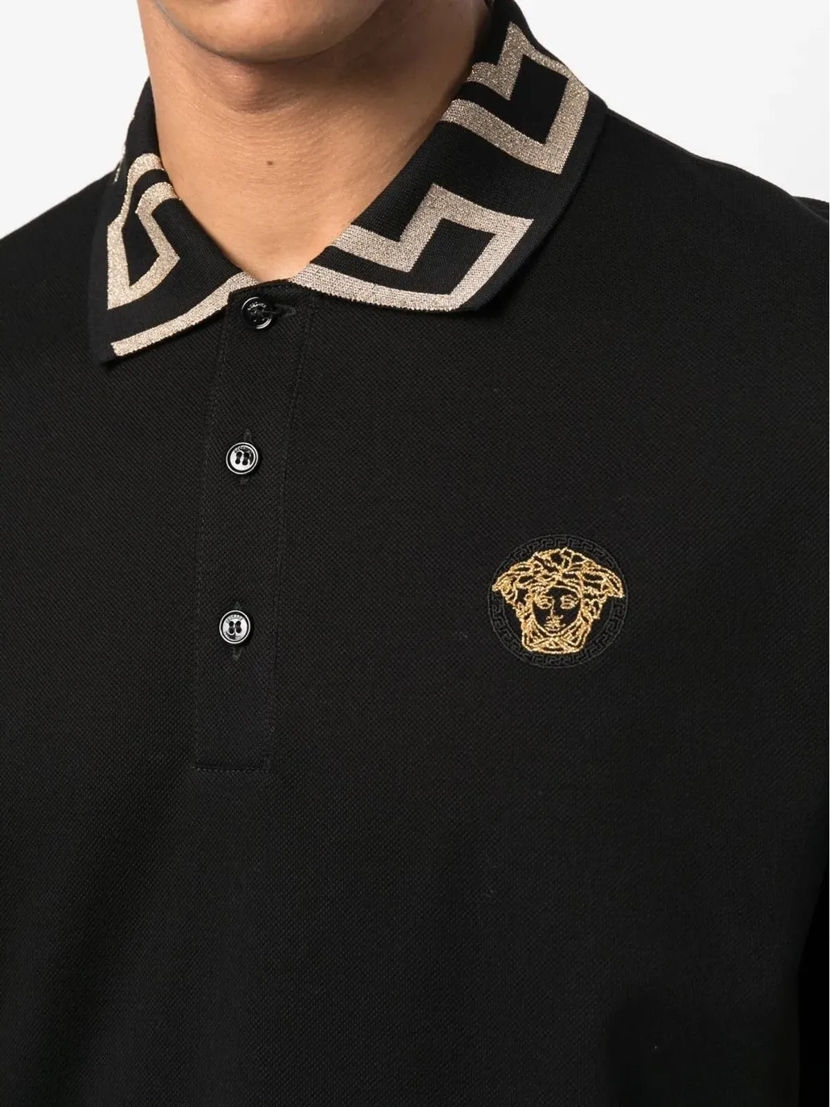 Versace 刺繍入りショートスリーブポロシャツ - ブラック - 画像5