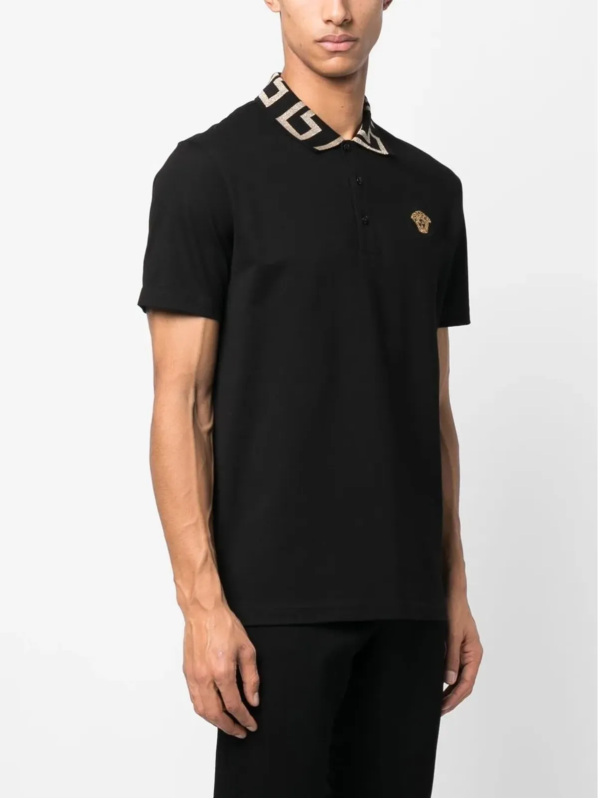 Versace 刺繍入りショートスリーブポロシャツ - ブラック - 画像3