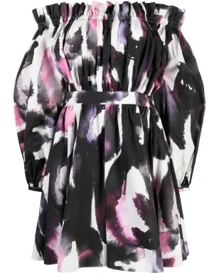 Alexander McQueen オフショルダー アブストラクトプリント ミニドレス - サムネイル1