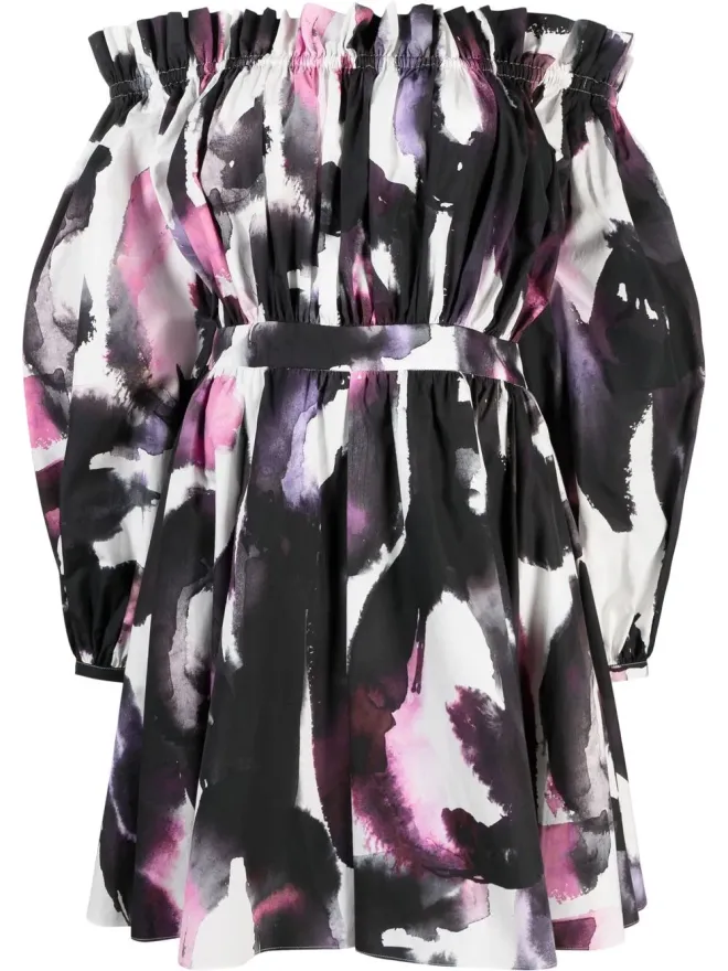 Alexander McQueen Alexander McQueen オフショルダー アブストラクトプリント ミニドレスの商品画像