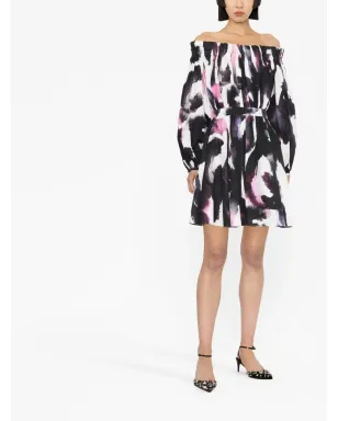 Alexander McQueen オフショルダー アブストラクトプリント ミニドレス - サムネイル2