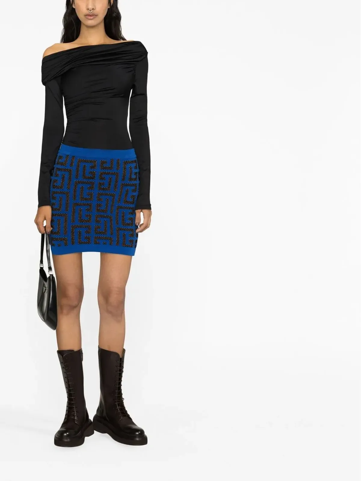 Balmain monogram-pattern miniskirt - Blue - 画像2