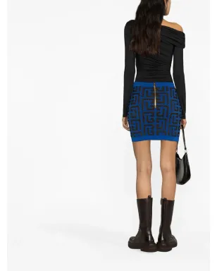 Balmain monogram-pattern miniskirt - Blue - サムネイル3