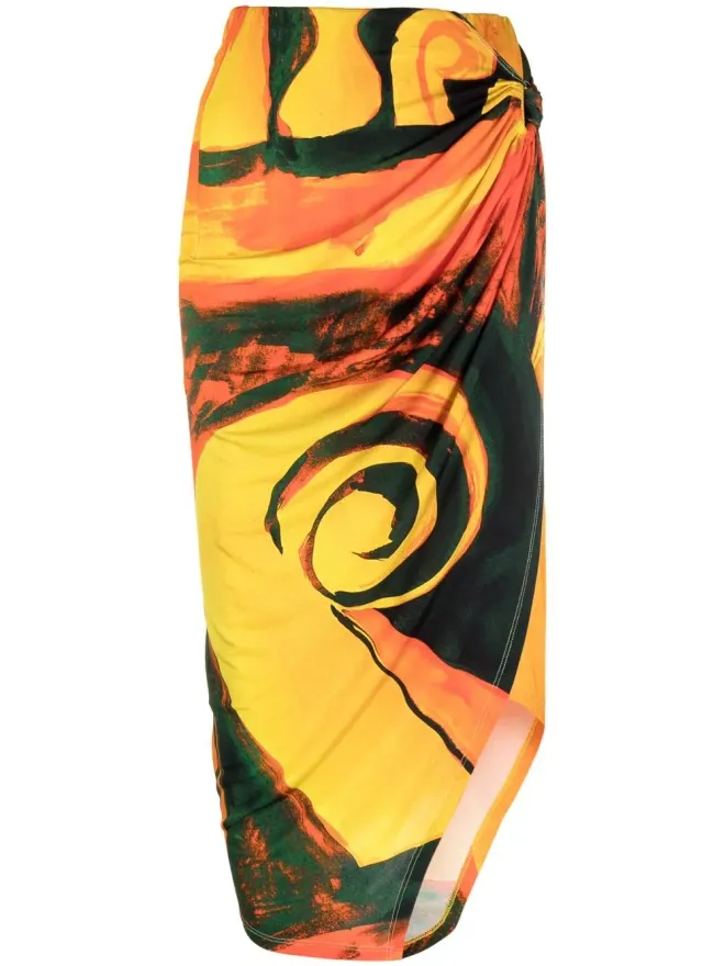Louisa Ballou Louisa Ballou Coastline Checkmate-print wrap midi skirt - Orangeの商品画像