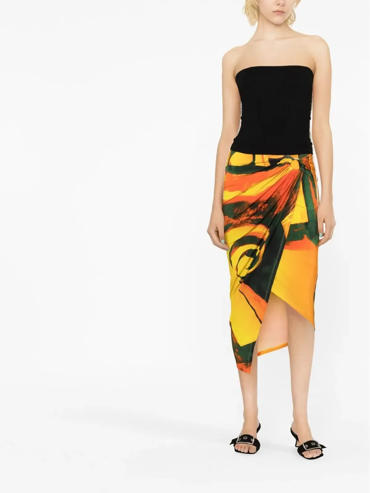 Louisa Ballou Coastline Checkmate-print wrap midi skirt - Orange - 画像2