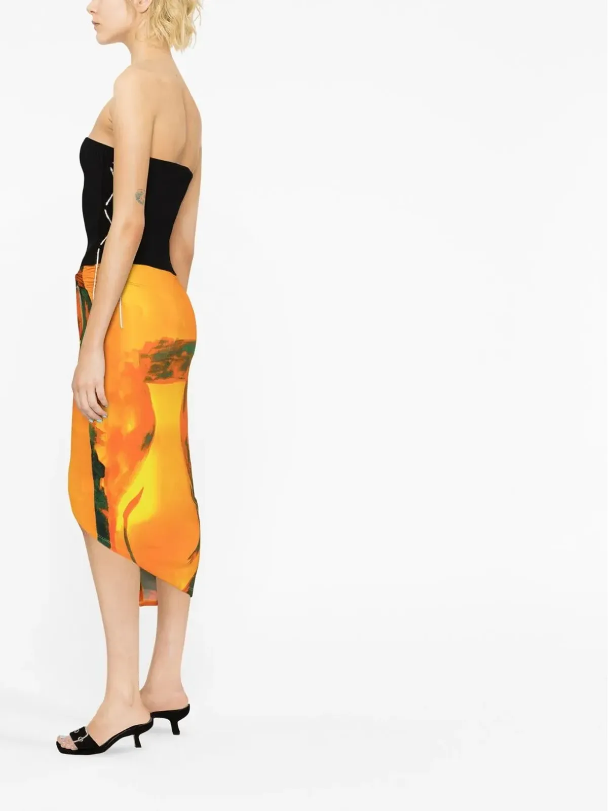 Louisa Ballou Coastline Checkmate-print wrap midi skirt - Orange - 画像3