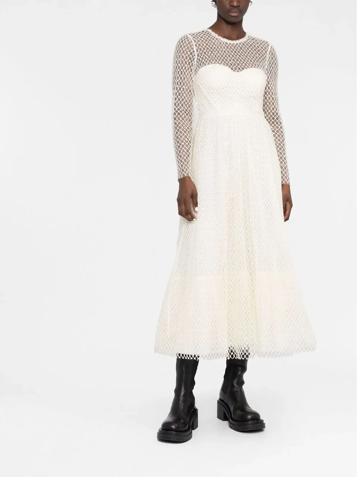 RED Valentino メッシュ長袖ミディドレス - 画像2