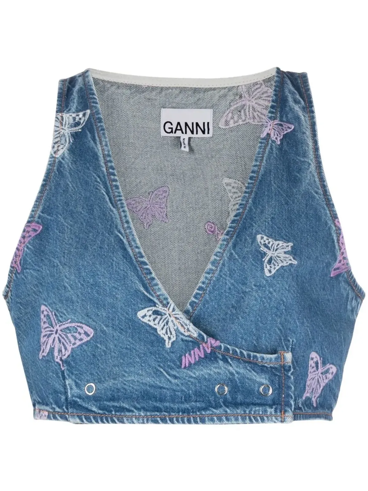 GANNI 刺繍デニムクロップトップ - 画像1