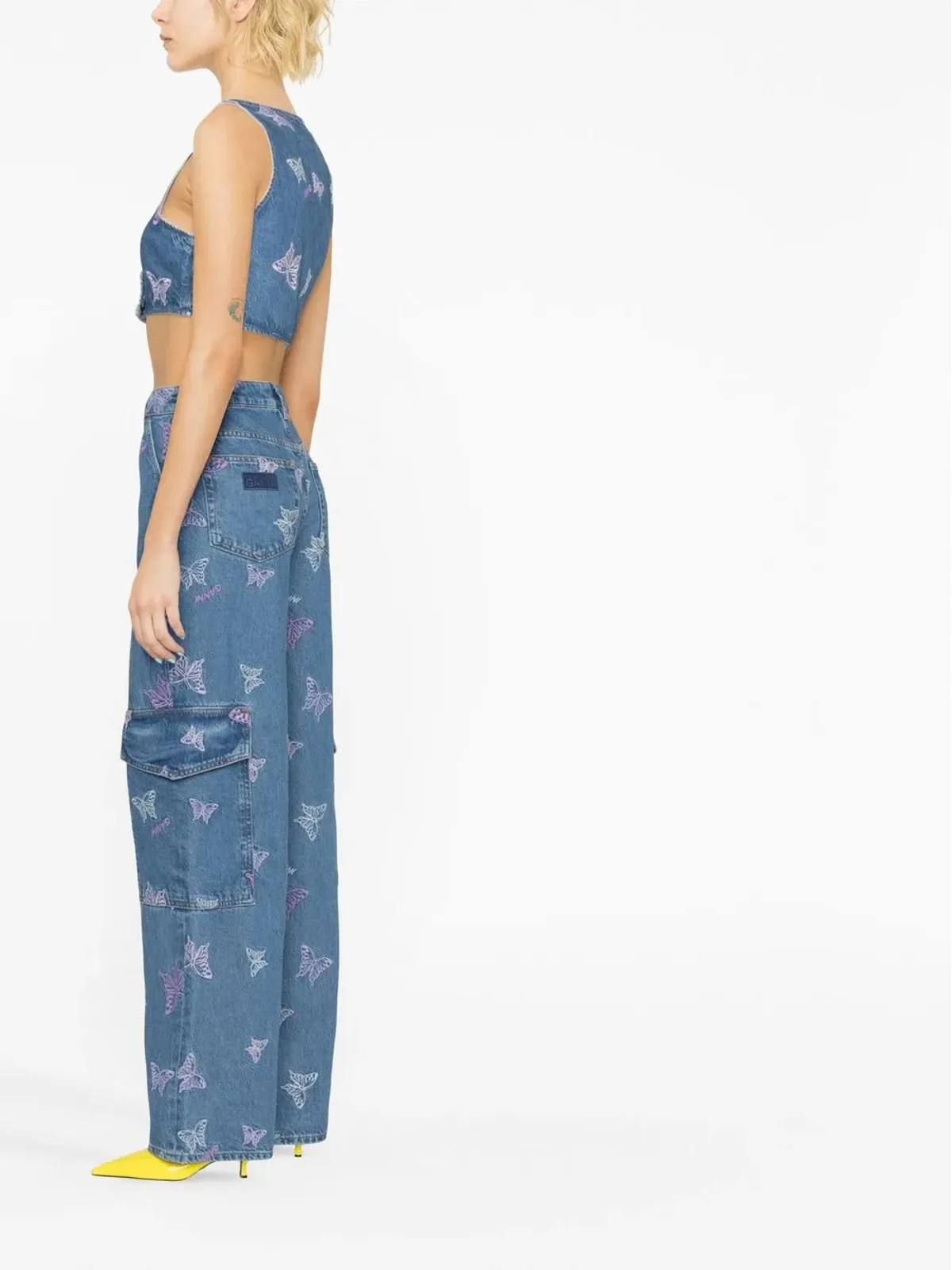 GANNI 刺繍デニムクロップトップ - 画像3