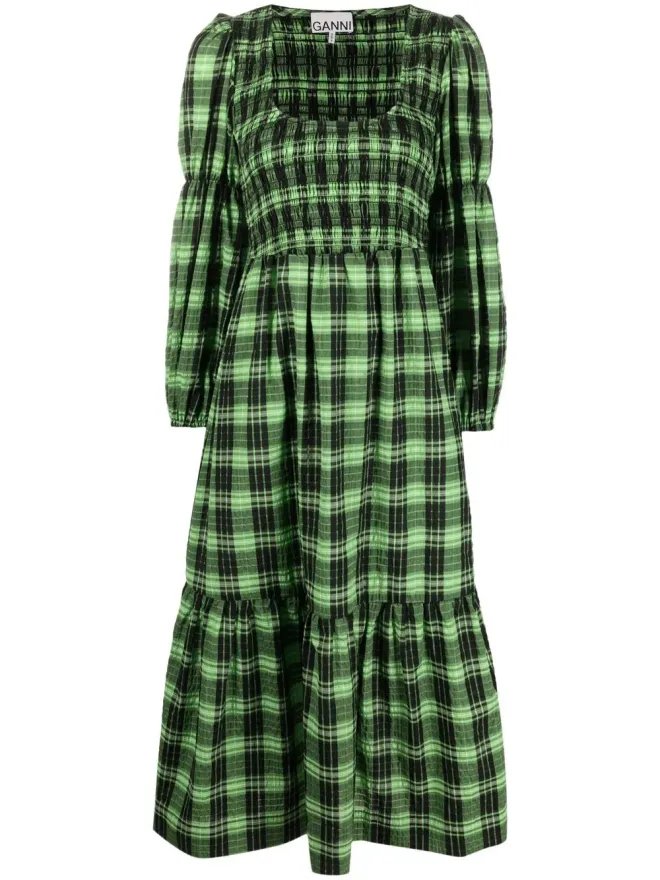 Ganni GANNI シアサッカー チェック柄 ミディドレスの商品画像