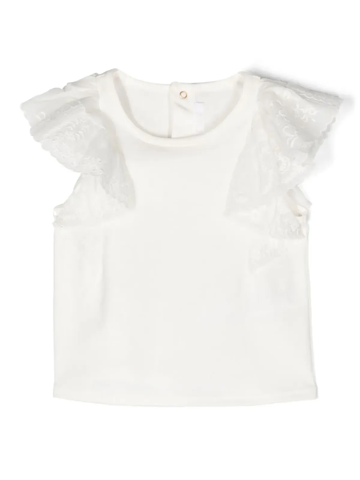 Chloé Kids 花柄刺繍フラッター袖Tシャツ - ホワイト - 画像1